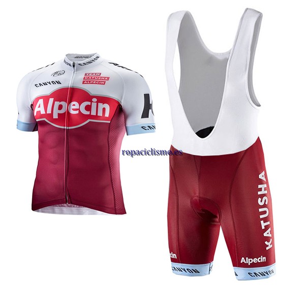 2017 Maillot Katusha Alpecin Tirantes Mangas Cortas rojo y blanc